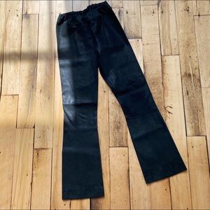 The Row Black Leather Suede Pull up Pants